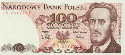 POLSKA  Banknot 100 zł / 1988 r. X X - seria TS