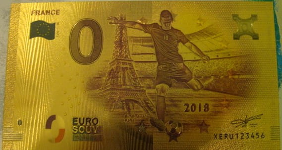 Banknot złocony:  "0" -  zero Euro / Francja